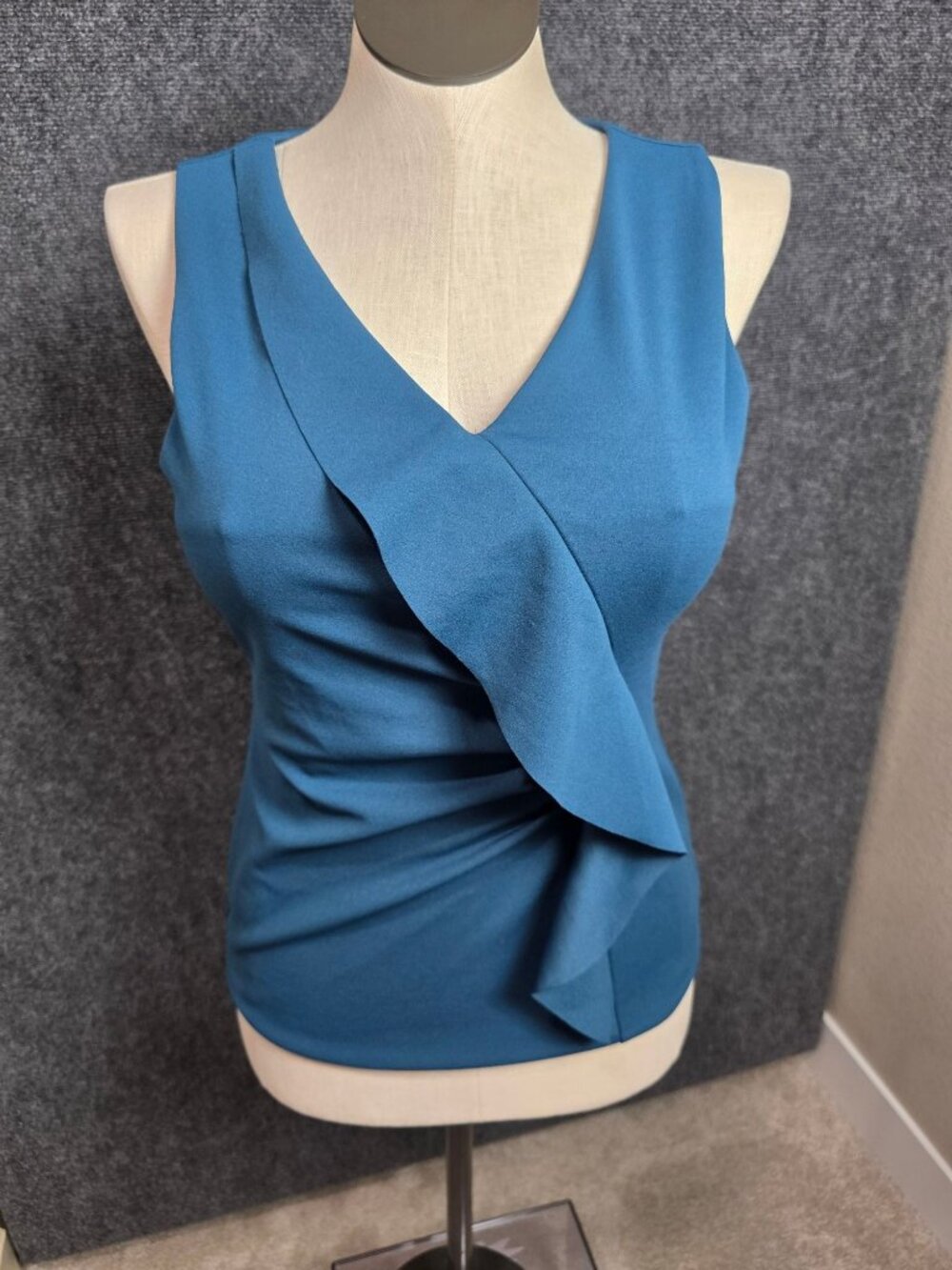 White House Black Market Womens Blue Sleeveless Ruffle Wrap Tank Top Size S